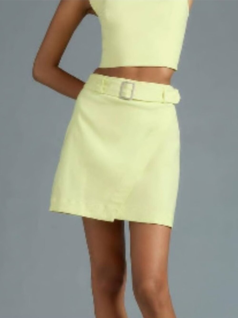Maeve Anthropologie Lime Green Belted Wrap Mini Skirt Size 2